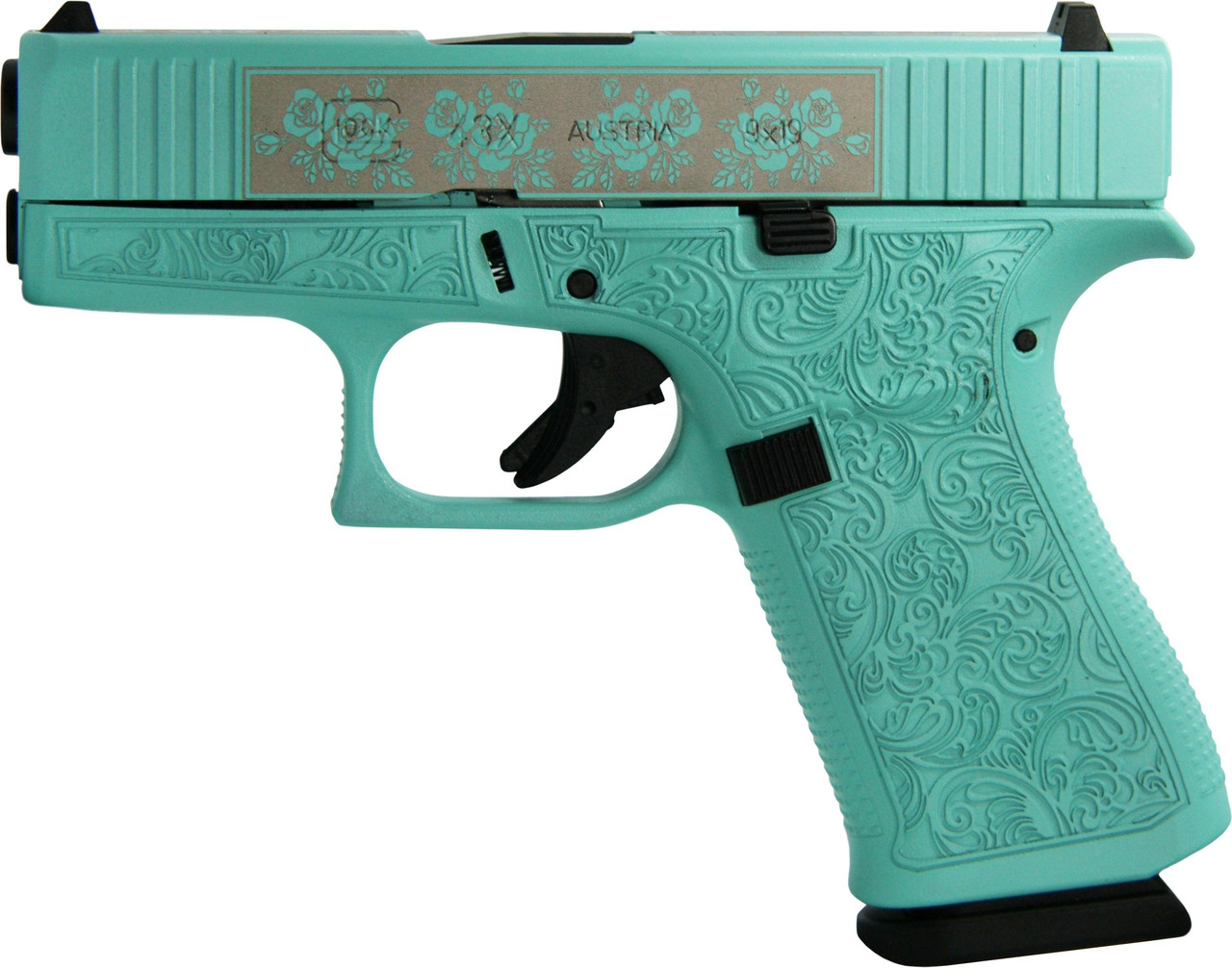 Glock 43X AUS 9mm, 3.4" Barrel, Fixed Sights, Tiffany Blue, 10rd