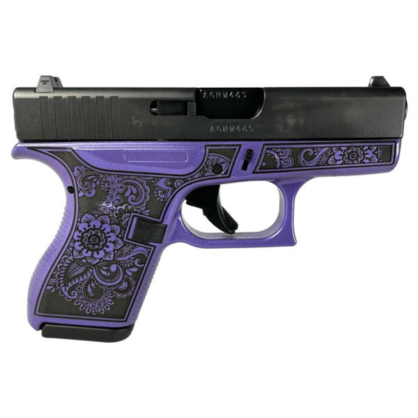 Glock 42 "Mandala Engraved Purple Pearl Grip" 380 ACP, 3.25" Barrel, 6rd