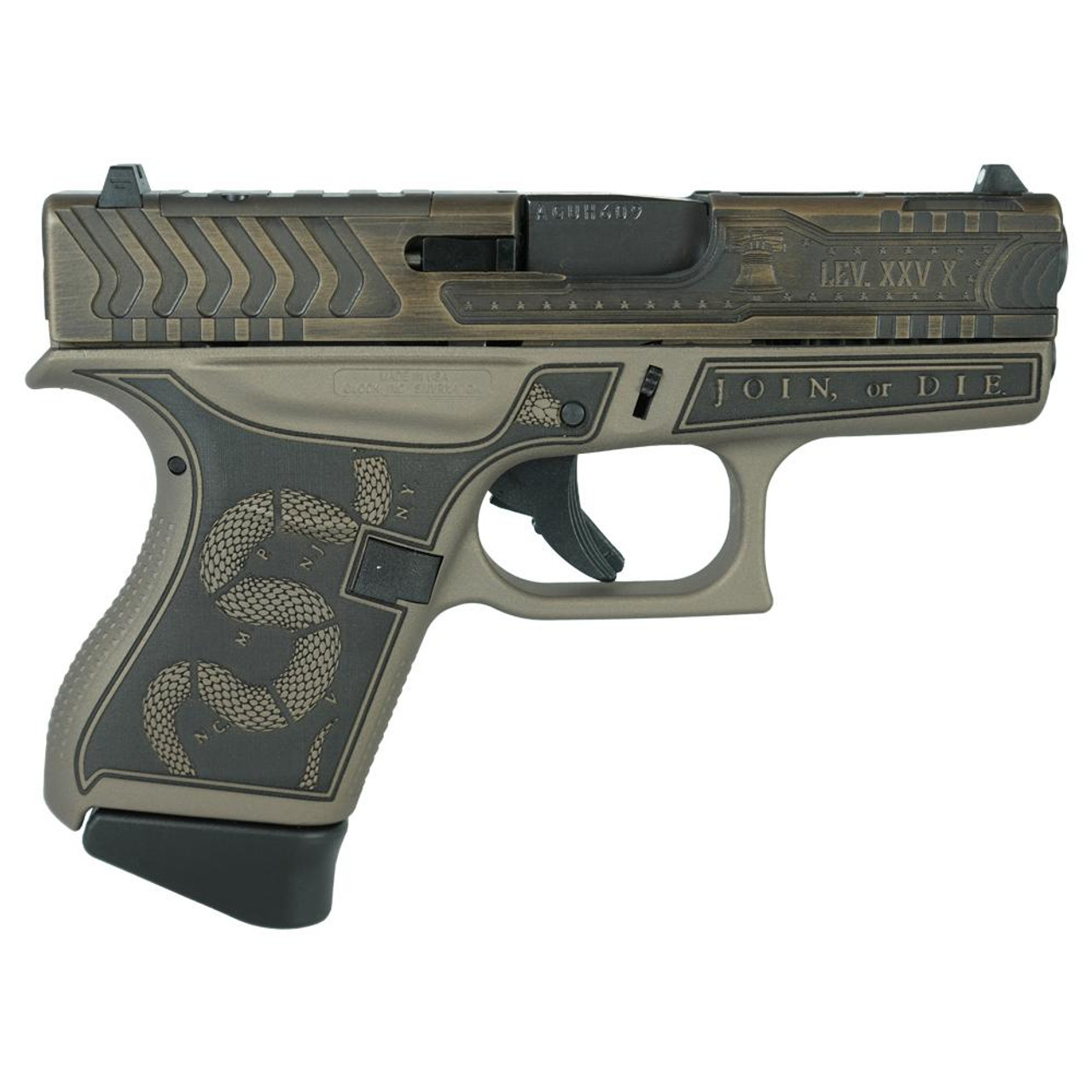 Glock 43 Gen 4 "Revolution Engraved Colonial Brown" 9mm, 3.41" Barrel, 6rd