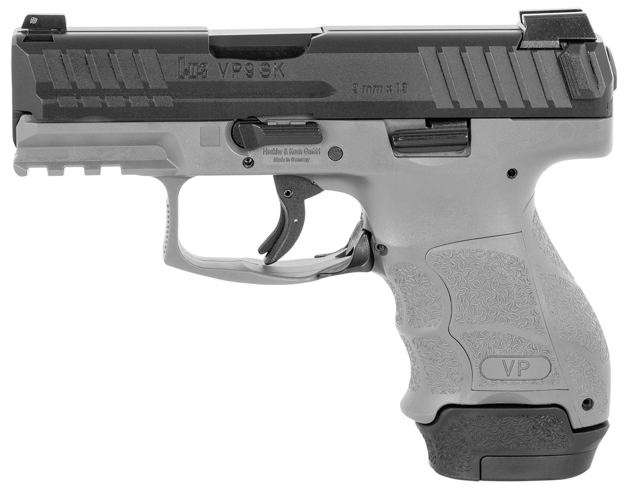 HK VP9SK Subcompact 9mm, 3.39", Gray Frame Picatinny Rail, Ambidextrous, 15rd
