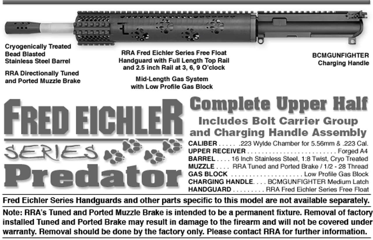 Rock River LAR-15 Fred Eichler Series Predator Upper 5.56/223 16" SS Barrel, BCG & CH