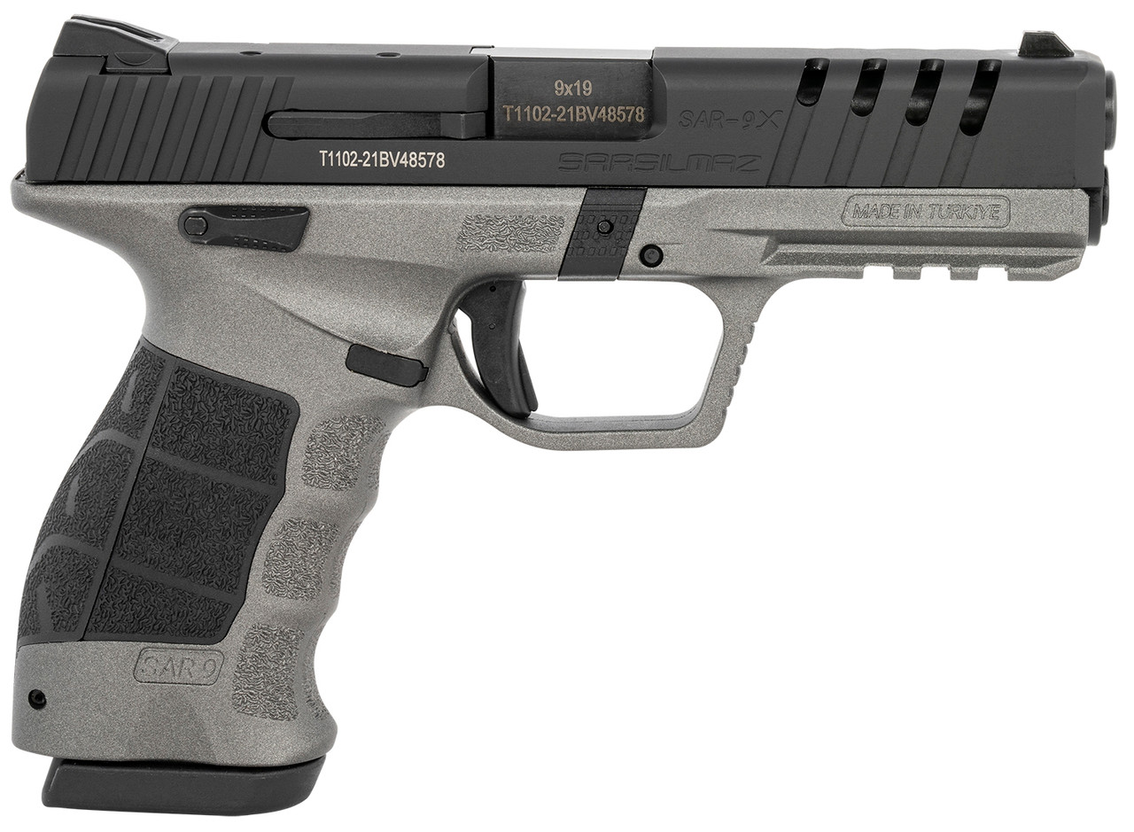 SAR USA SAR9X, Striker Fired, Semi-automatic, Polymer Frame Pistol, Full Size, 9mm, 4.4" Barrel, Platinum Frame and Black Slide, Adjustable Sights, 17 Rounds