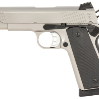 Tisas 1911 Carry, 45 ACP, 4.25" Black Barrel, Stainless Steel Satin Finish, 8rd