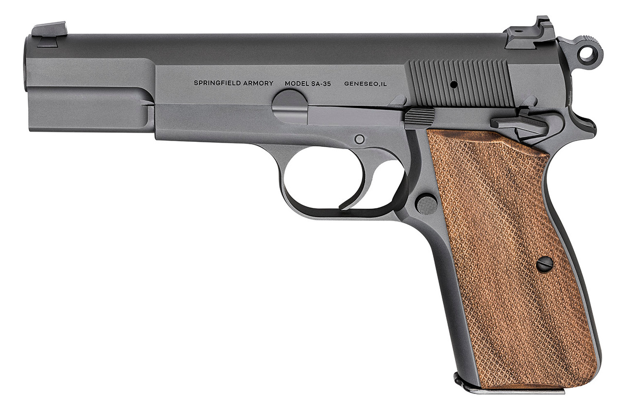 Springfield SA-35 9mm Hi-Power 4.7" Forged Barrel, Steel Frame, Walnut Grips, Blued, 15rd Mag - Image 2