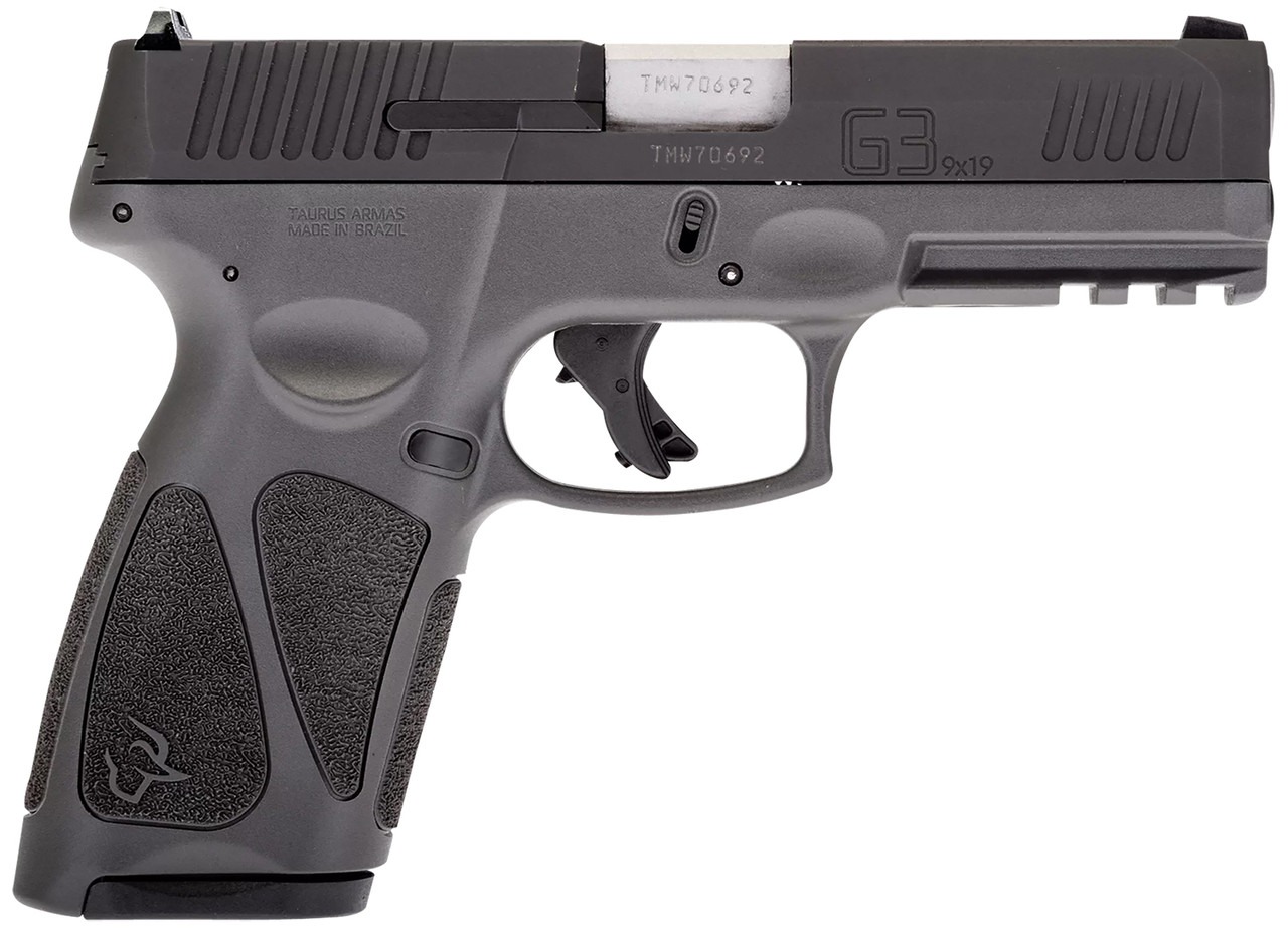 Taurus G3 9mm, 4" Barrel, Manual Thumb Safety, Fixed Sights, Black/Gray, 2x15rd Magazines