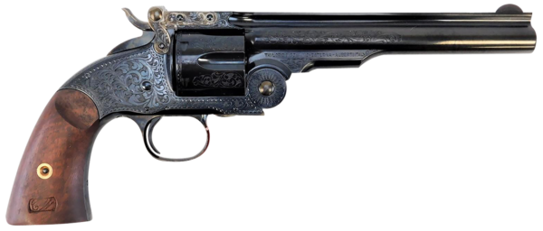 Taylors & Company Top Break Schofield 45 Colt, 7" Barrel, Blued Engraved, Walnut Grip, 6rd